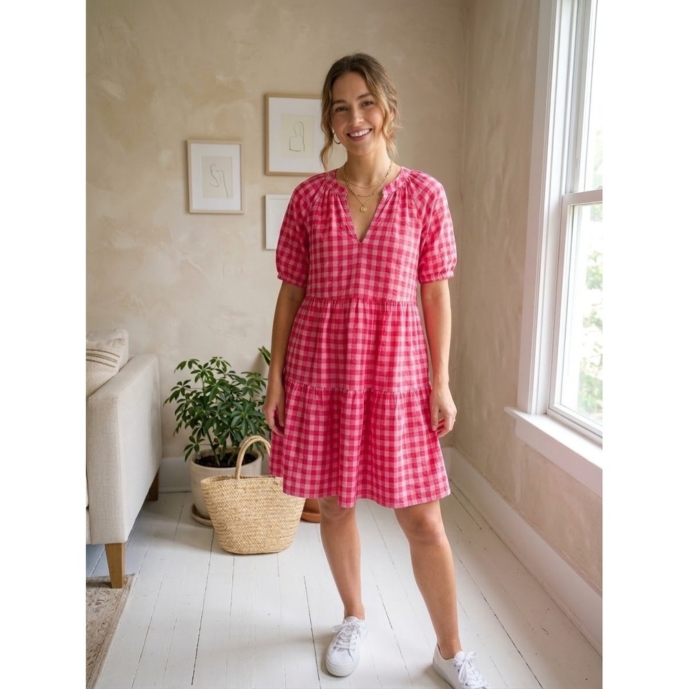 Vineyard Vines Performance Pink Gingham Tiered Dress XXS 2Q011012